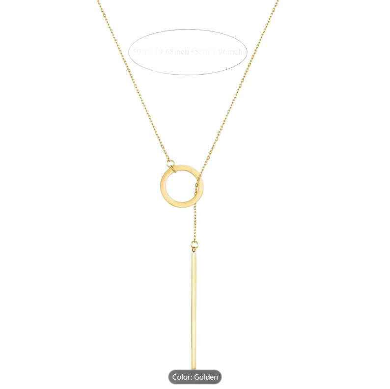 Geometric Circular Pendant Necklace Gold Plated Titanium Steel Chain