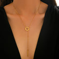 Geometric Circular Pendant Necklace Gold Plated Titanium Steel Chain