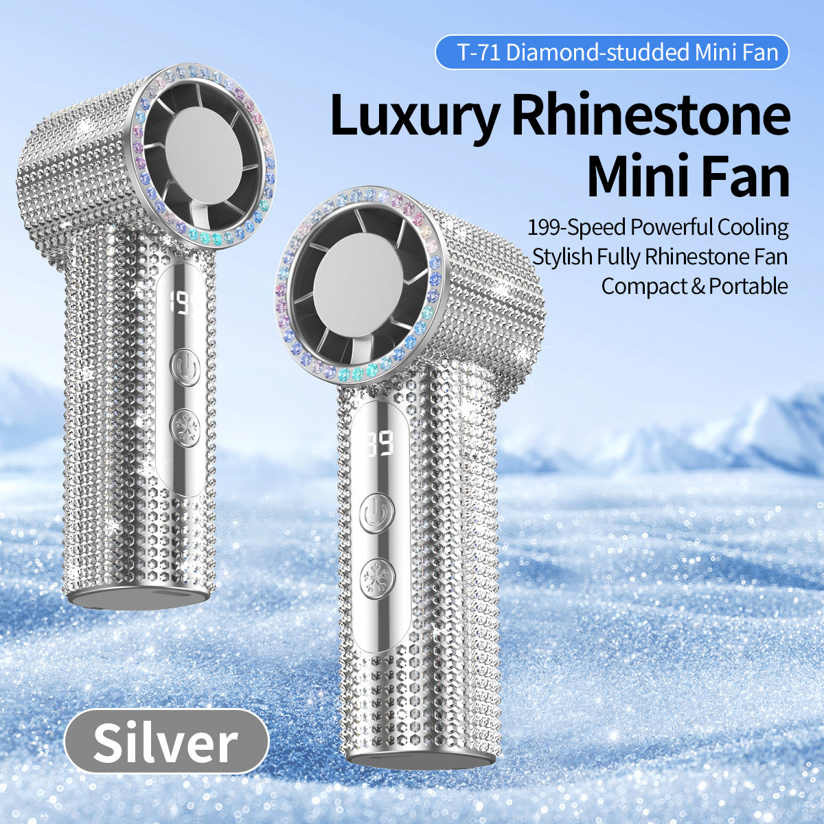 Diamond Mini Handheld Fan with Digital Display