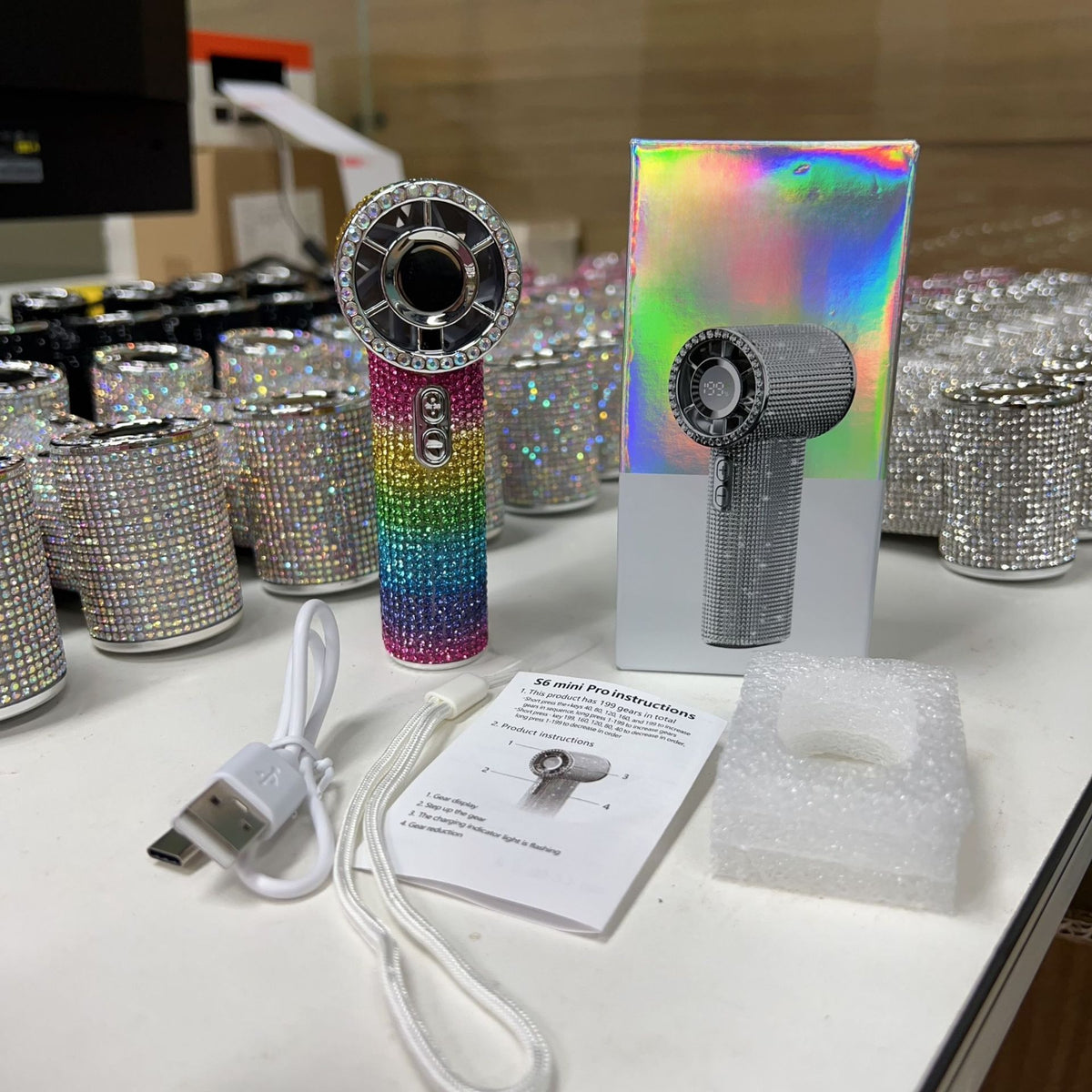 Diamond Mini Handheld Fan with Digital Display