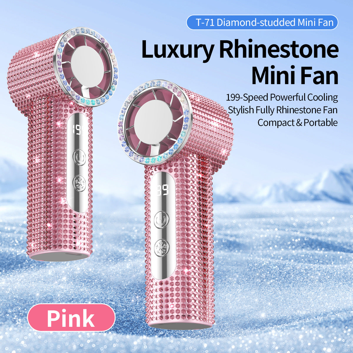 Diamond Mini Handheld Fan with Digital Display